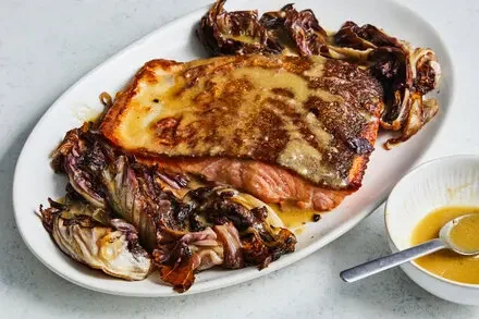 Salmon with Radicchio and Anchovy-Honey Dressing
