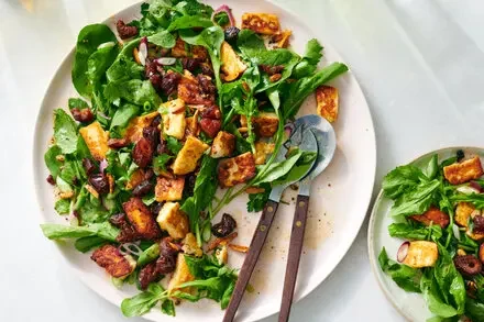 Crispy Halloumi Salad with Dates and Arugula