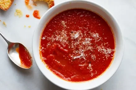 Tomato-Parmesan Soup with Crispy Parmesan Toasts